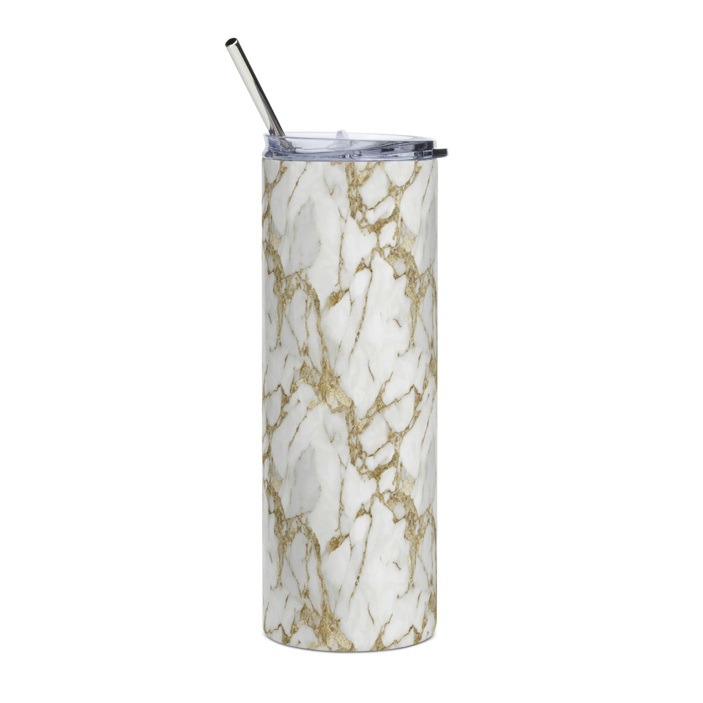 A chic marble in white and gold, with elegant veining patterns and a touch of glitter for added glamour Stainless steel  Skinny tumbler