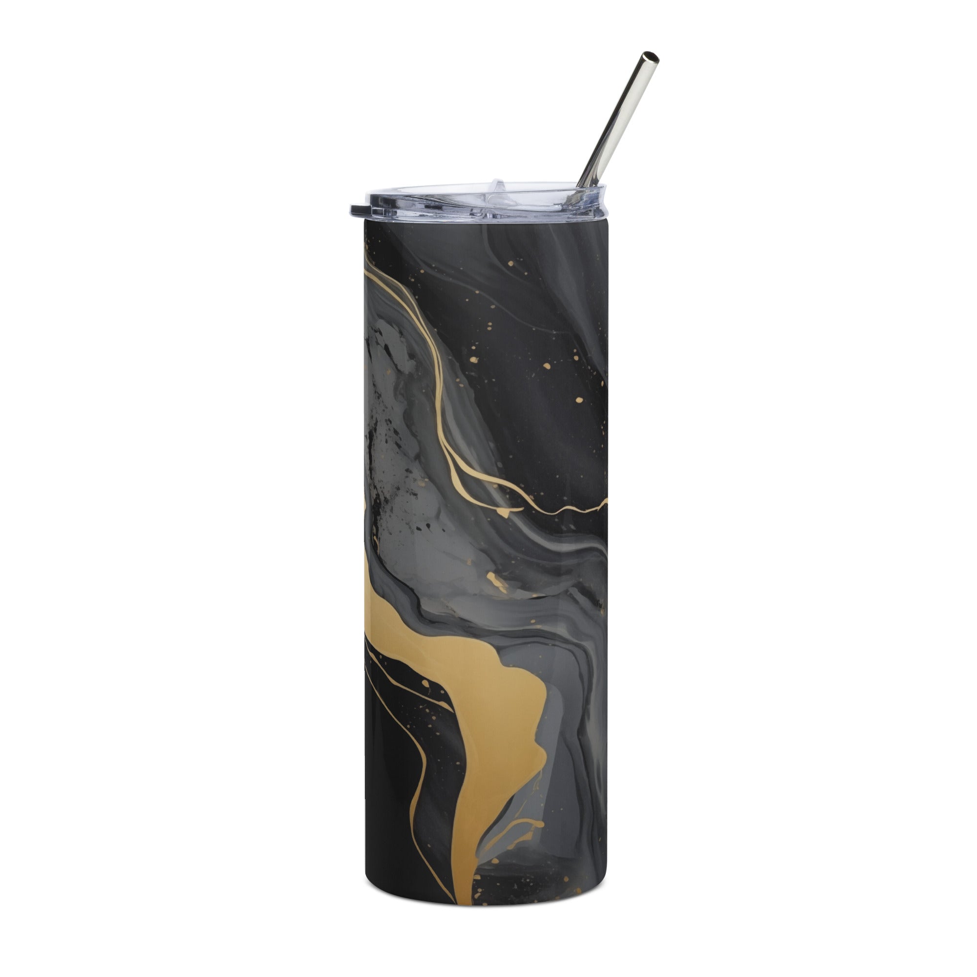 Black marble with gold lines textured Stainless steel tumbler