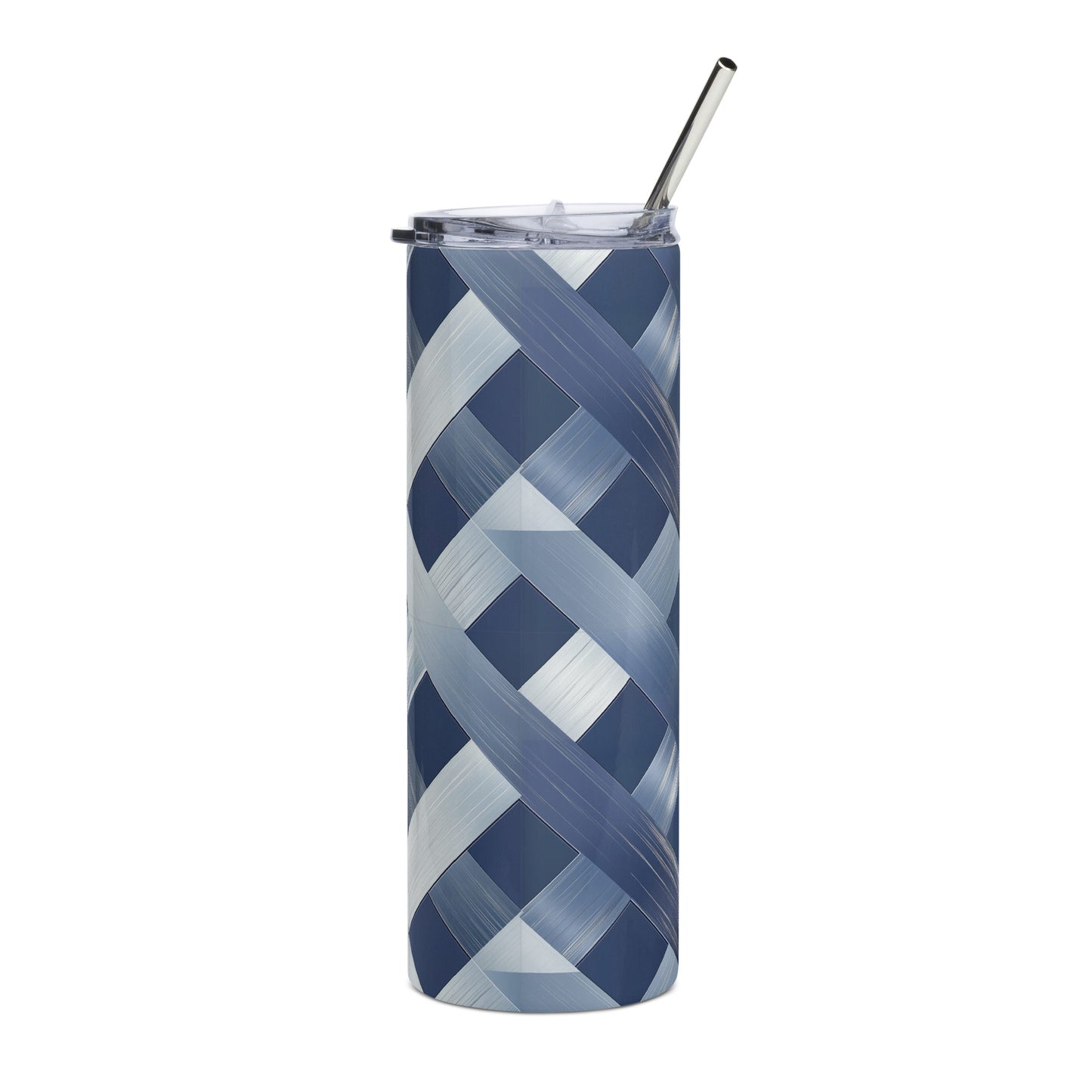 Geometric Patterns in Shades of Blue and Silver Stainless steel tumbler