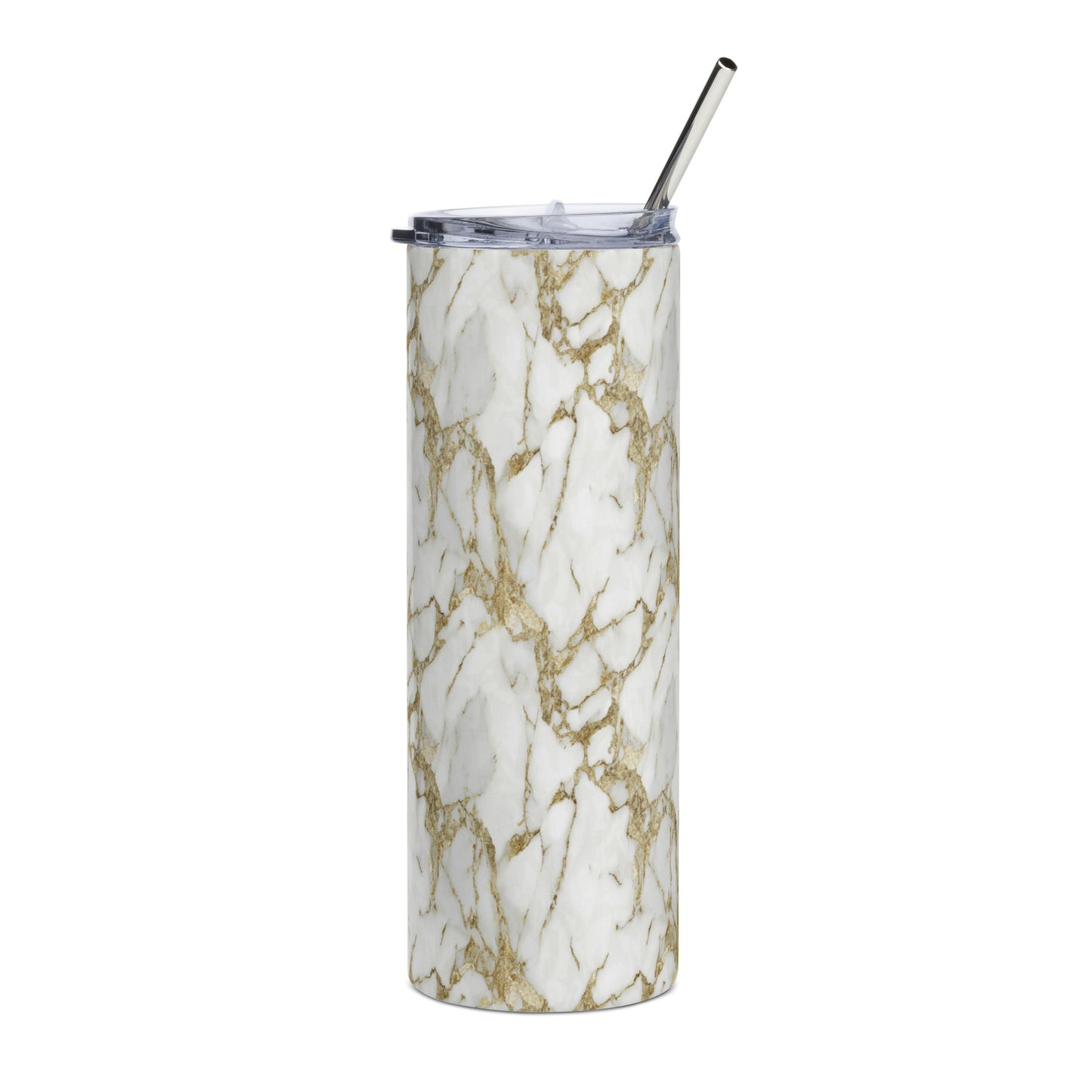 A chic marble in white and gold, with elegant veining patterns and a touch of glitter for added glamour Stainless steel  Skinny tumbler