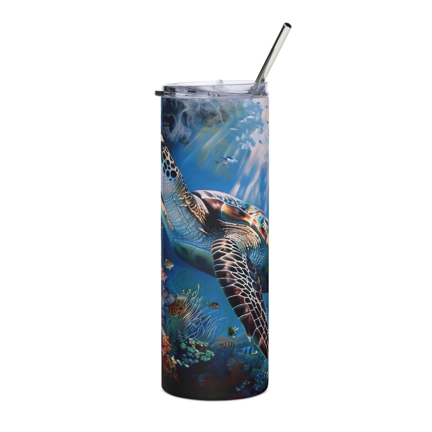 Underwater Reef Live with Sea Turtle Stainless steel Skinny tumbler