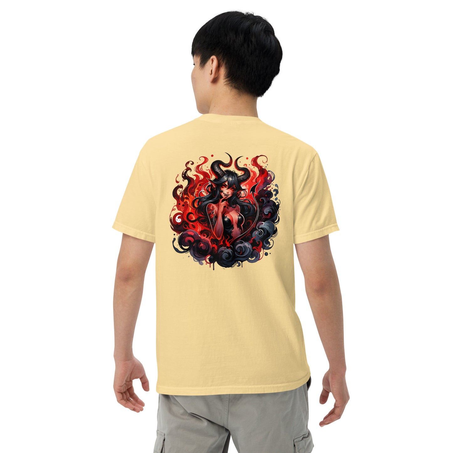 Tempting Demon with Fiery Background Unisex garment-dyed heavyweight t-shirt