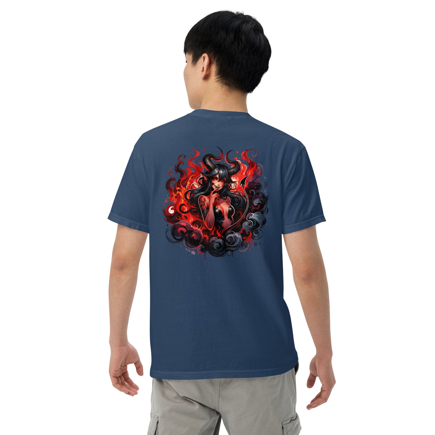 Tempting Demon with Fiery Background Unisex garment-dyed heavyweight t-shirt