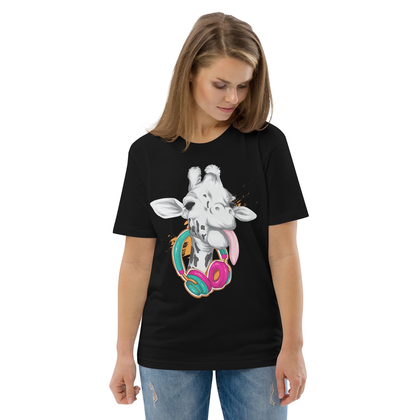 Giraffe with Headphones Unisex organic cotton t-shirt