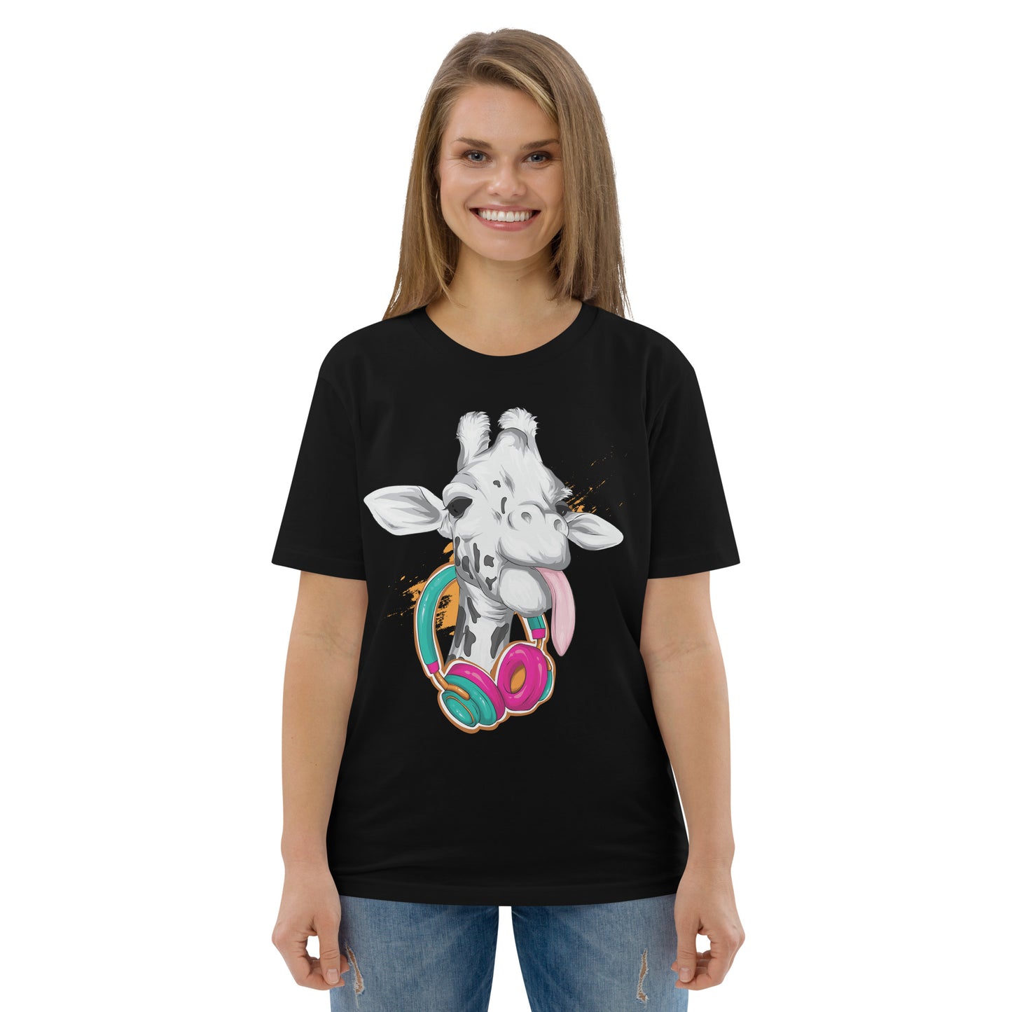 Giraffe with Headphones Unisex organic cotton t-shirt