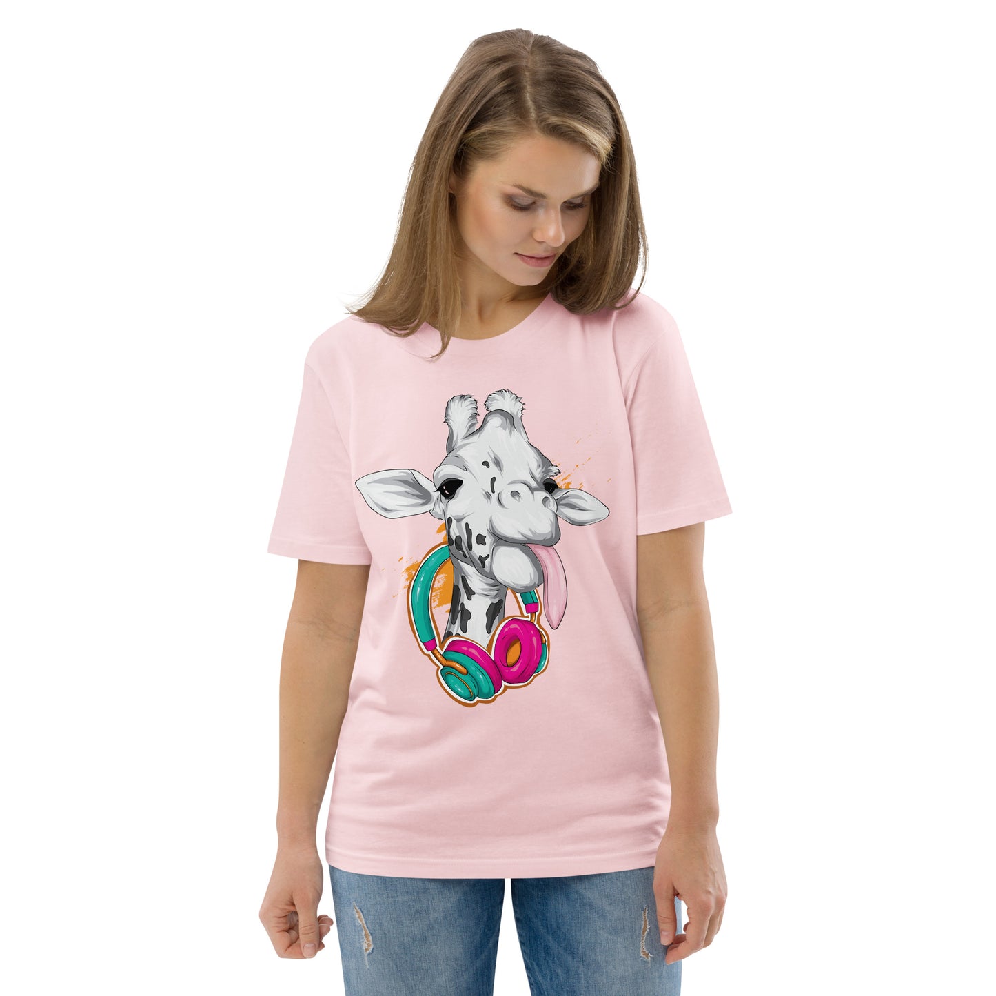 Giraffe with Headphones Unisex organic cotton t-shirt