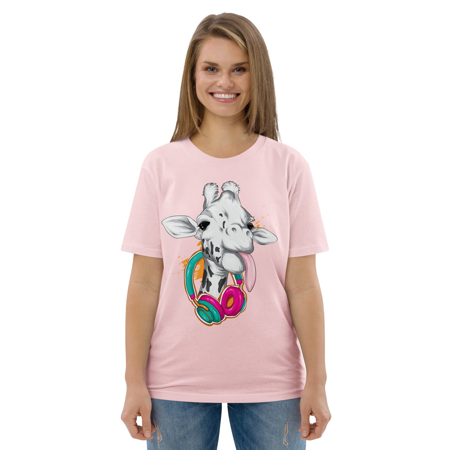 Giraffe with Headphones Unisex organic cotton t-shirt