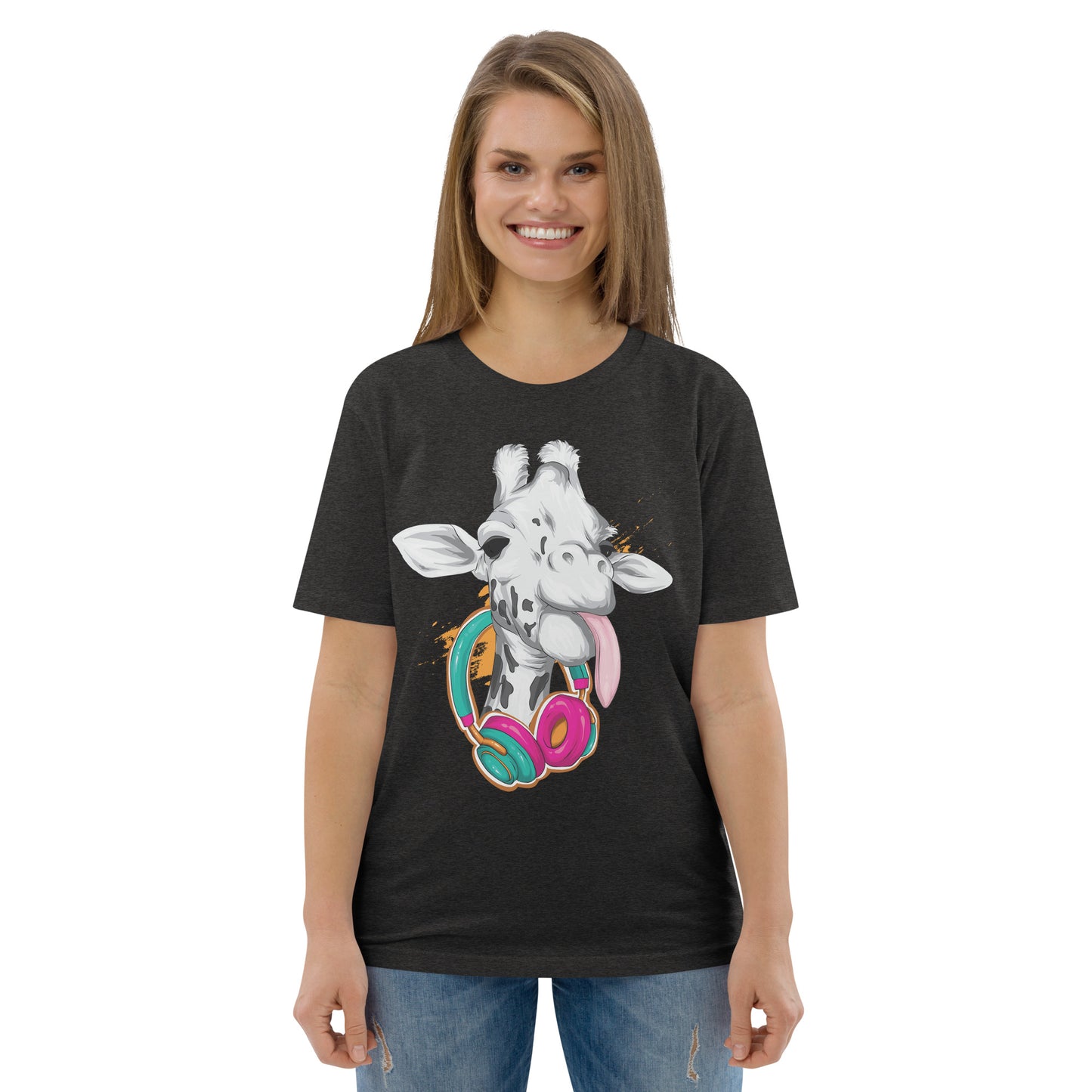 Giraffe with Headphones Unisex organic cotton t-shirt