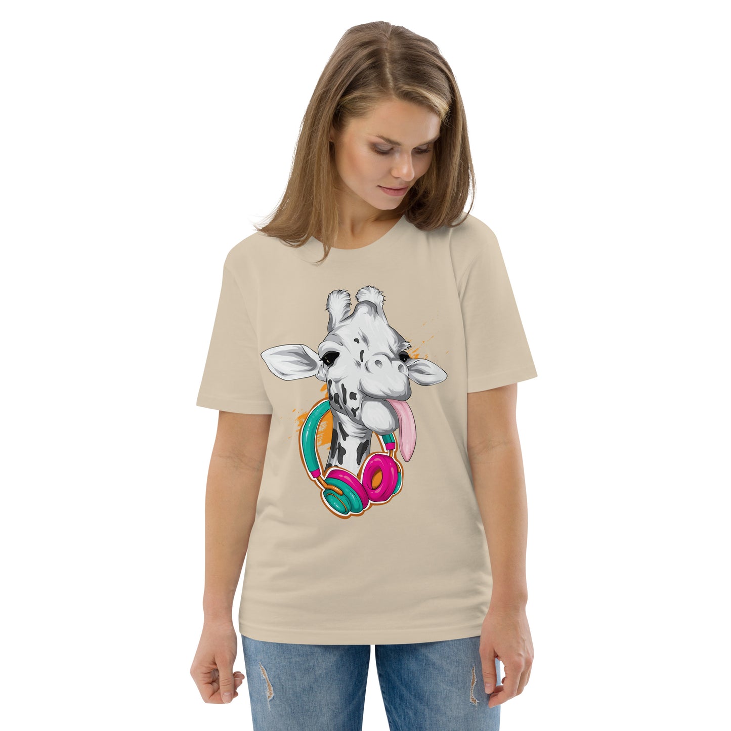 Giraffe with Headphones Unisex organic cotton t-shirt