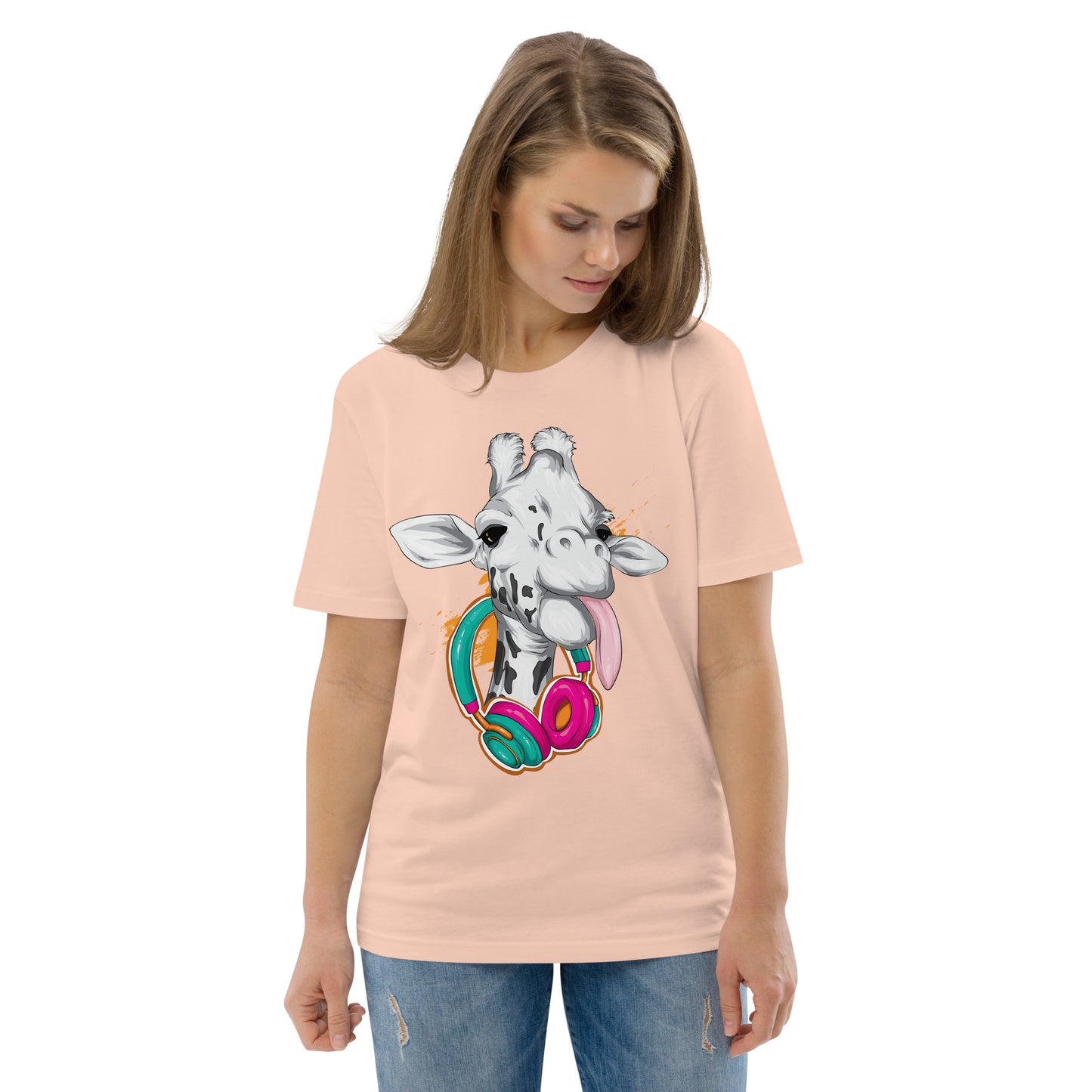 Giraffe with Headphones Unisex organic cotton t-shirt