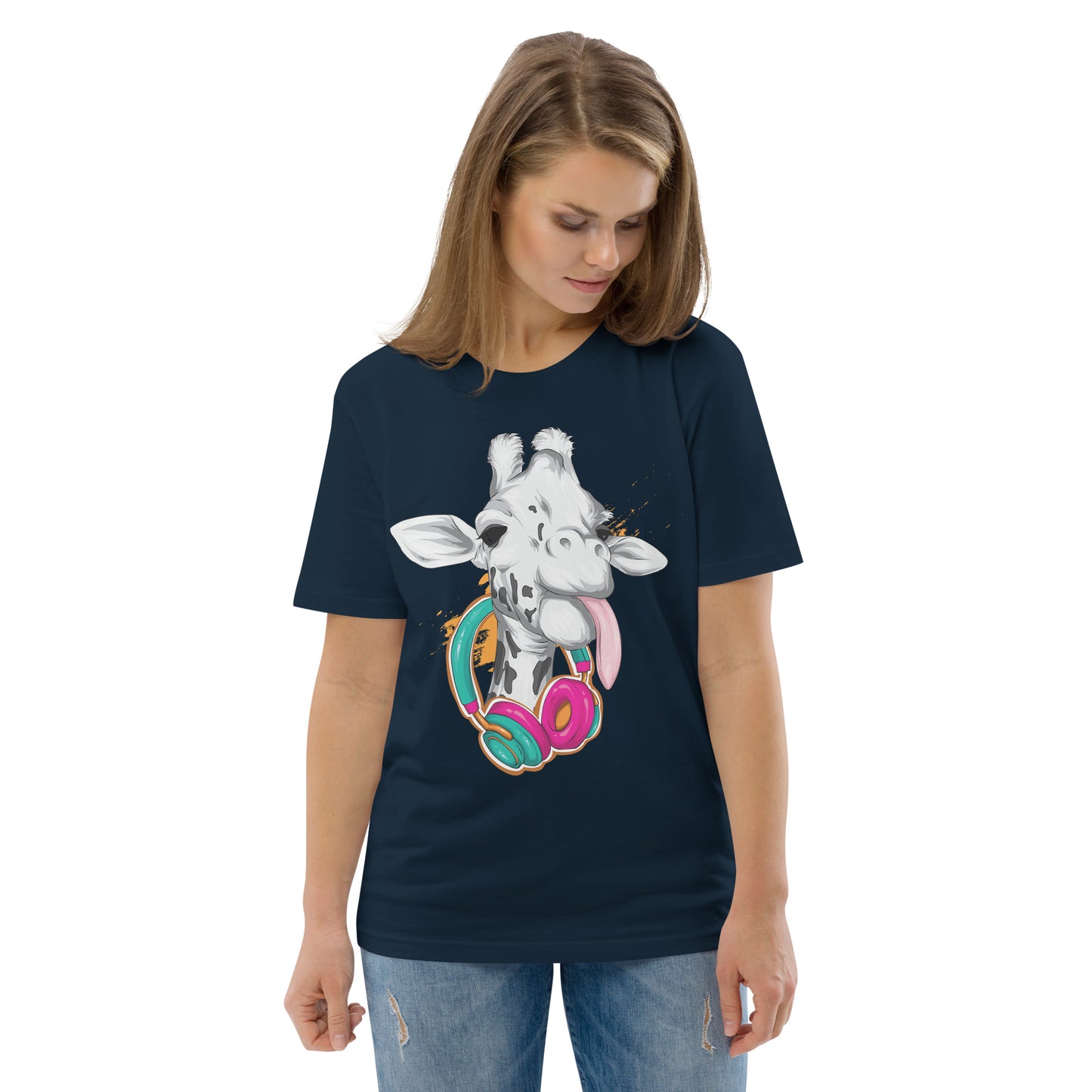 Giraffe with Headphones Unisex organic cotton t-shirt