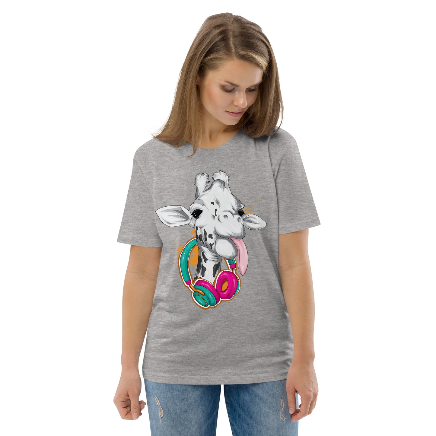 Giraffe with Headphones Unisex organic cotton t-shirt