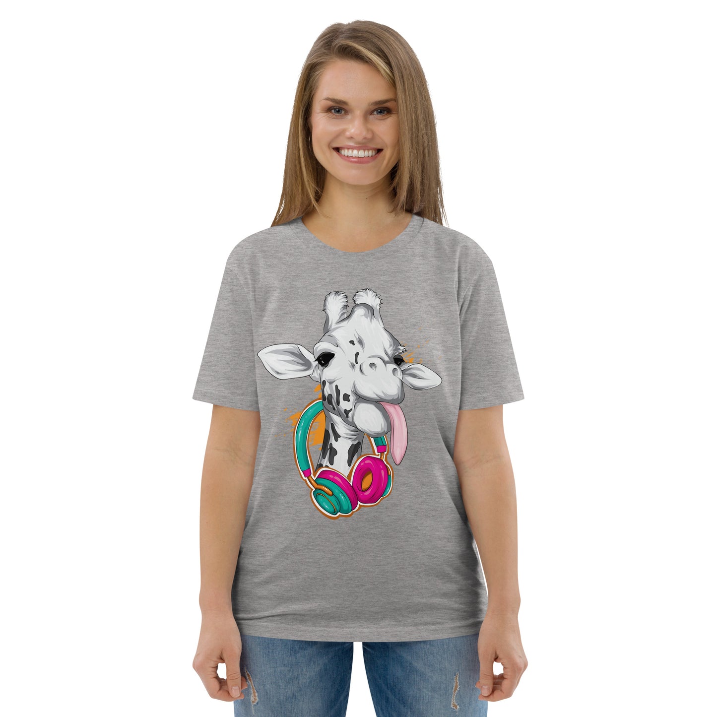 Giraffe with Headphones Unisex organic cotton t-shirt