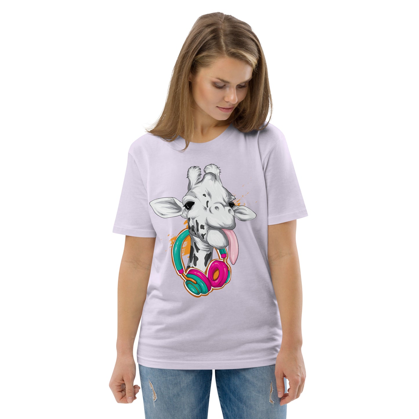 Giraffe with Headphones Unisex organic cotton t-shirt