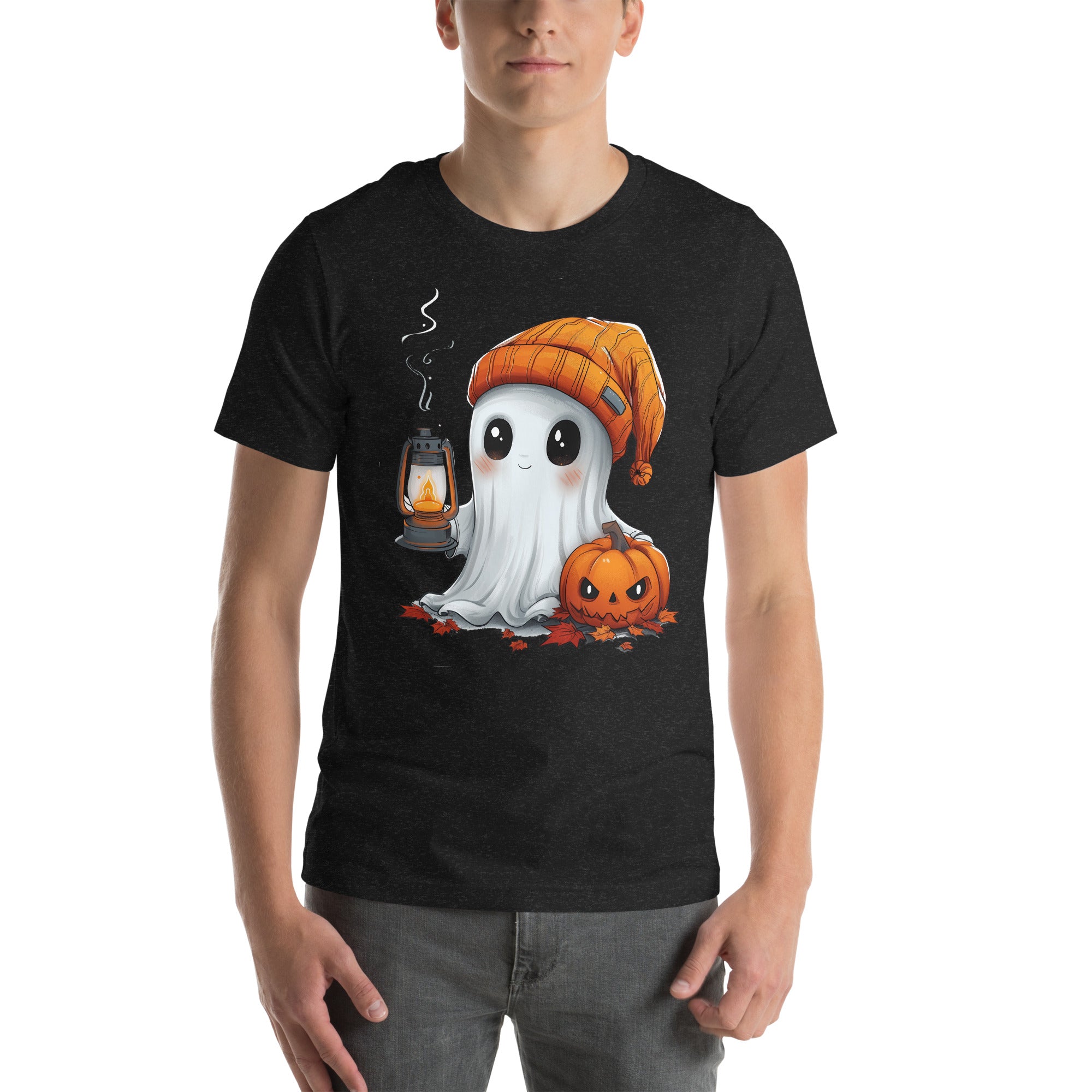 Cute Ghost and Pumpkin holding a lantern Unisex t-shirt