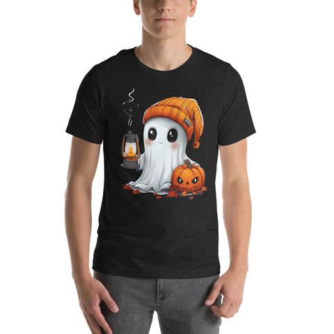 Cute Ghost and Pumpkin holding a lantern Unisex t-shirt