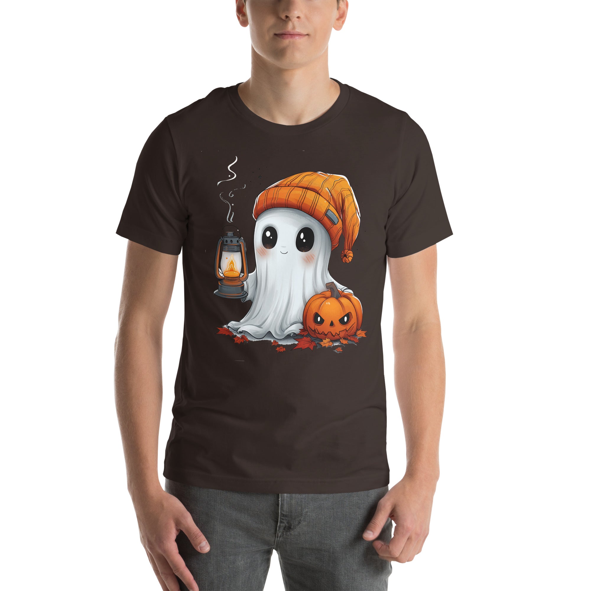Cute Ghost and Pumpkin holding a lantern Unisex t-shirt