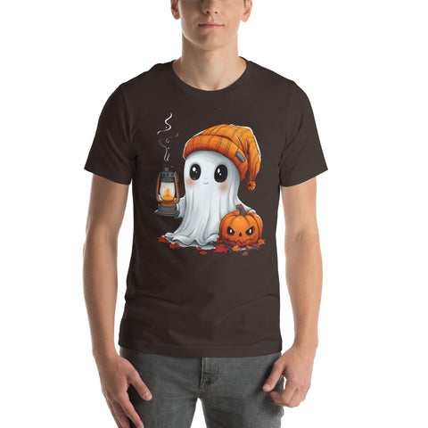 Cute Ghost and Pumpkin holding a lantern Unisex t-shirt