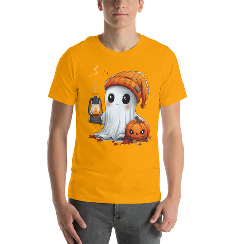 Cute Ghost and Pumpkin holding a lantern Unisex t-shirt