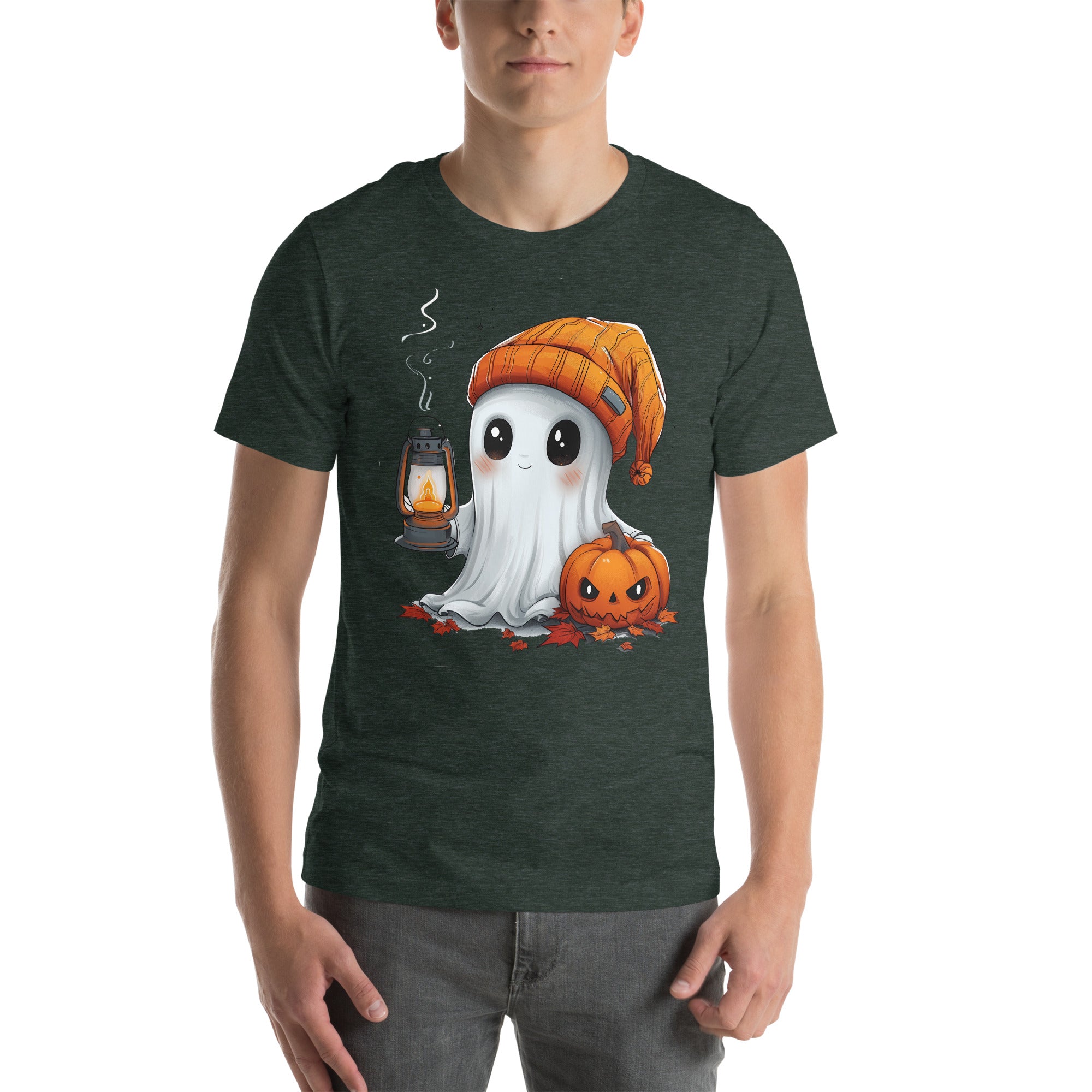 Cute Ghost and Pumpkin holding a lantern Unisex t-shirt