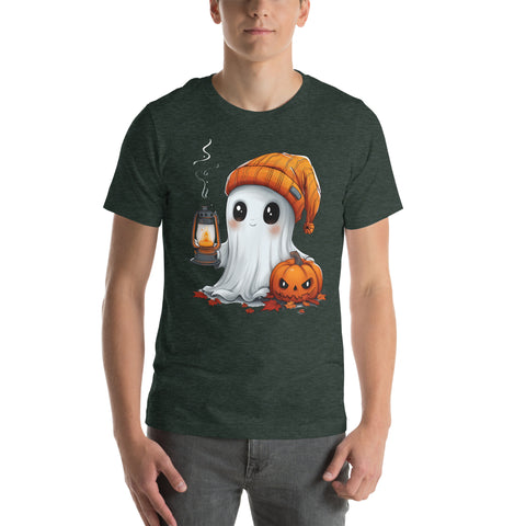 Cute Ghost and Pumpkin holding a lantern Unisex t-shirt