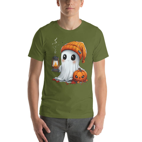 Cute Ghost and Pumpkin holding a lantern Unisex t-shirt