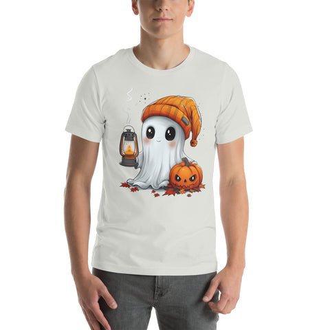 Cute Ghost and Pumpkin holding a lantern Unisex t-shirt