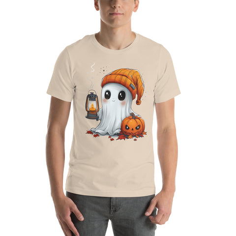 Cute Ghost and Pumpkin holding a lantern Unisex t-shirt