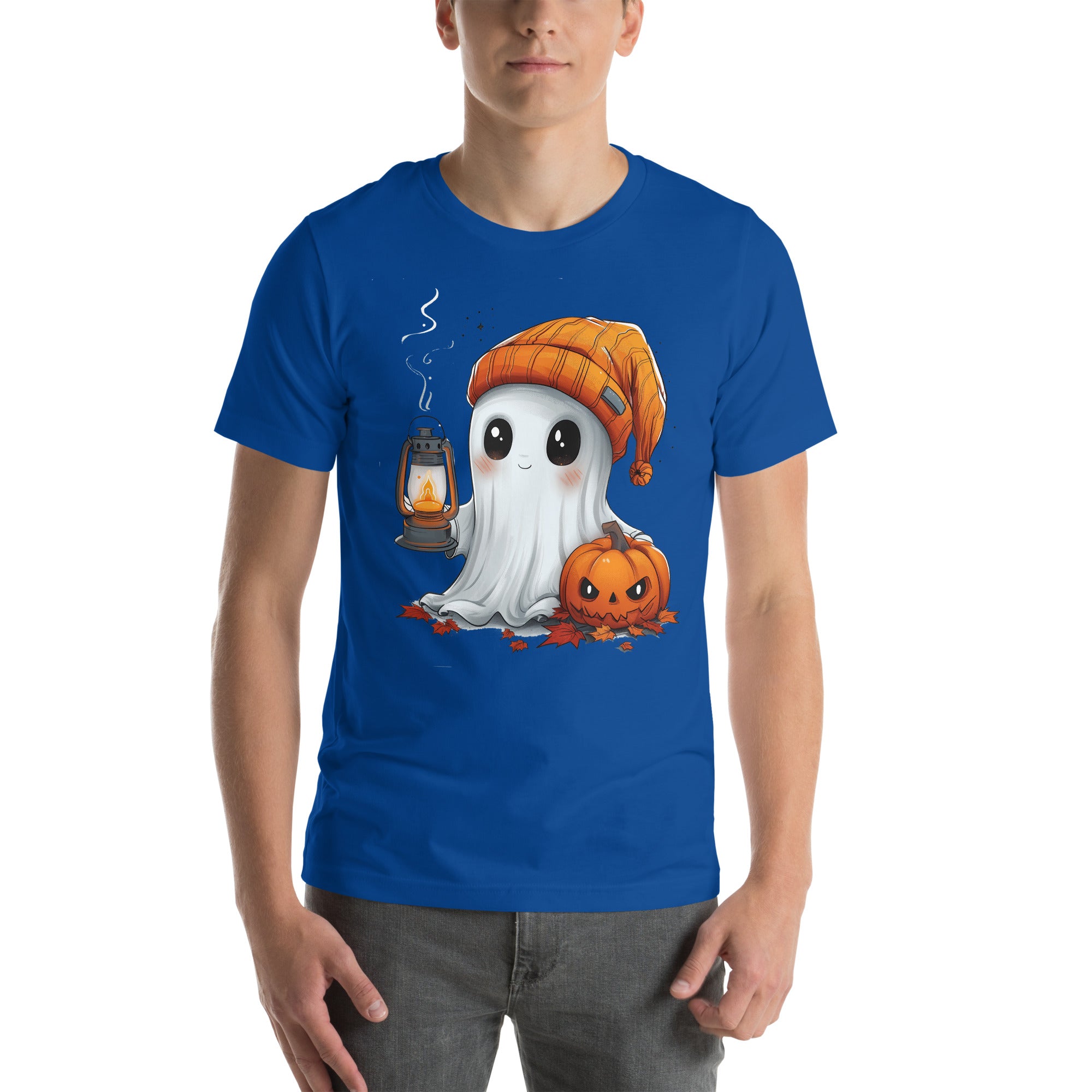 Cute Ghost and Pumpkin holding a lantern Unisex t-shirt