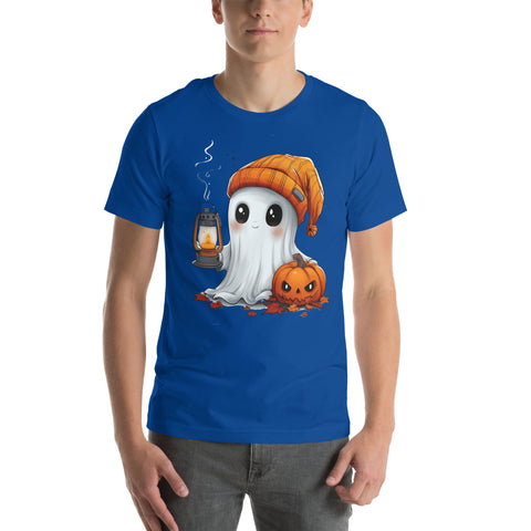 Cute Ghost and Pumpkin holding a lantern Unisex t-shirt