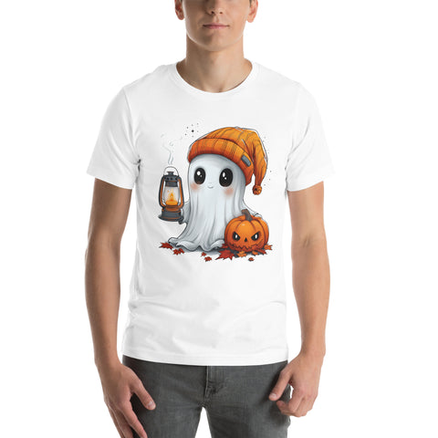 Cute Ghost and Pumpkin holding a lantern Unisex t-shirt