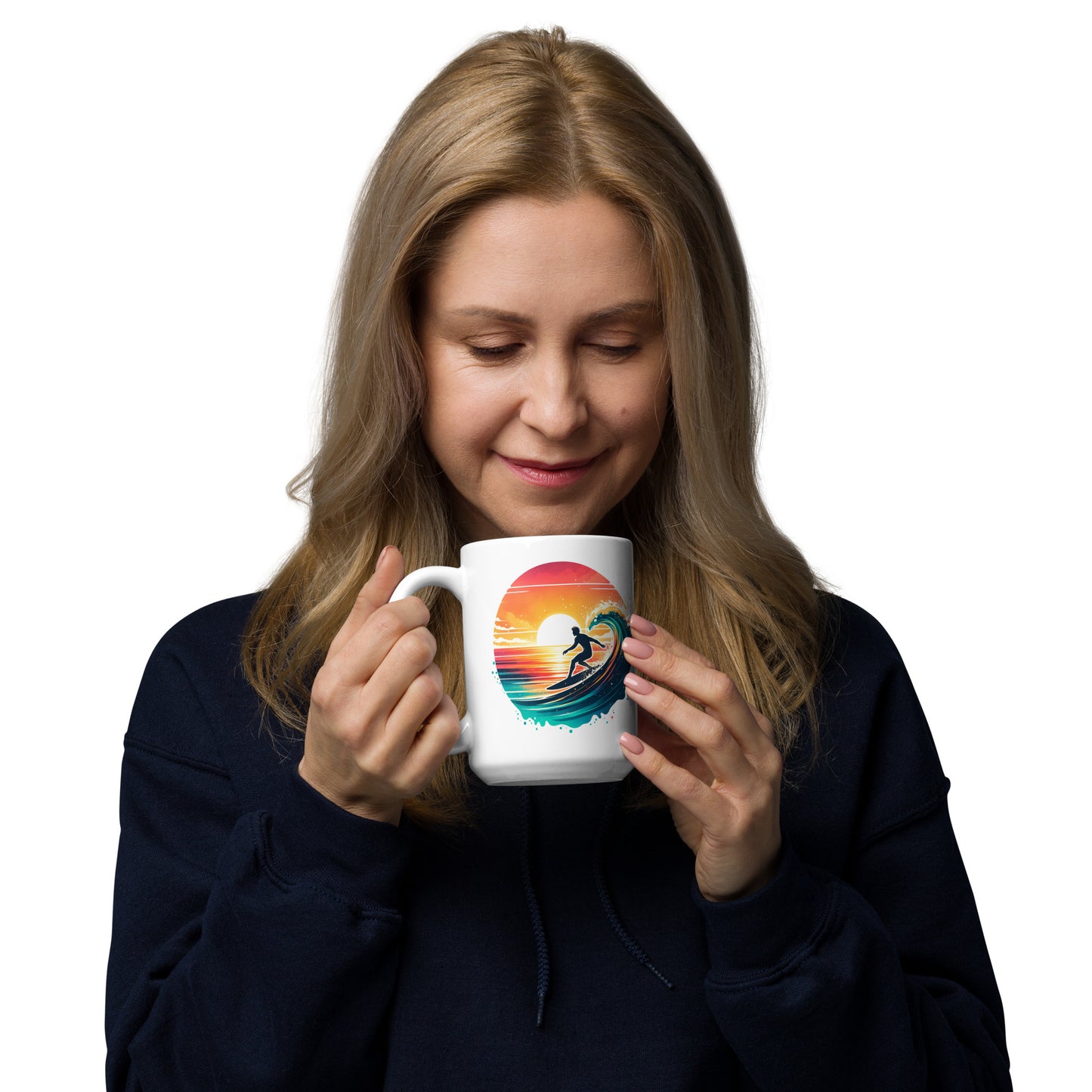 Surfing Big Wave White glossy mug