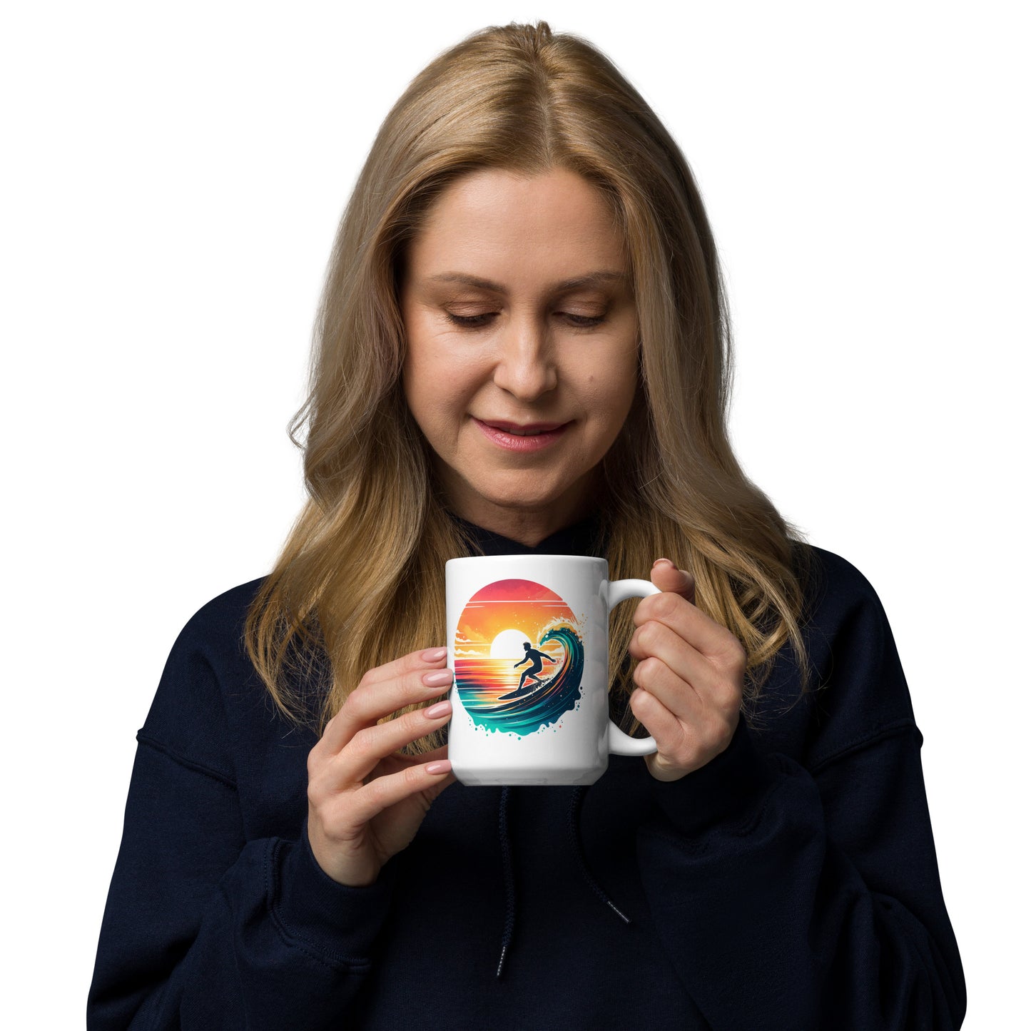 Surfing Big Wave White glossy mug