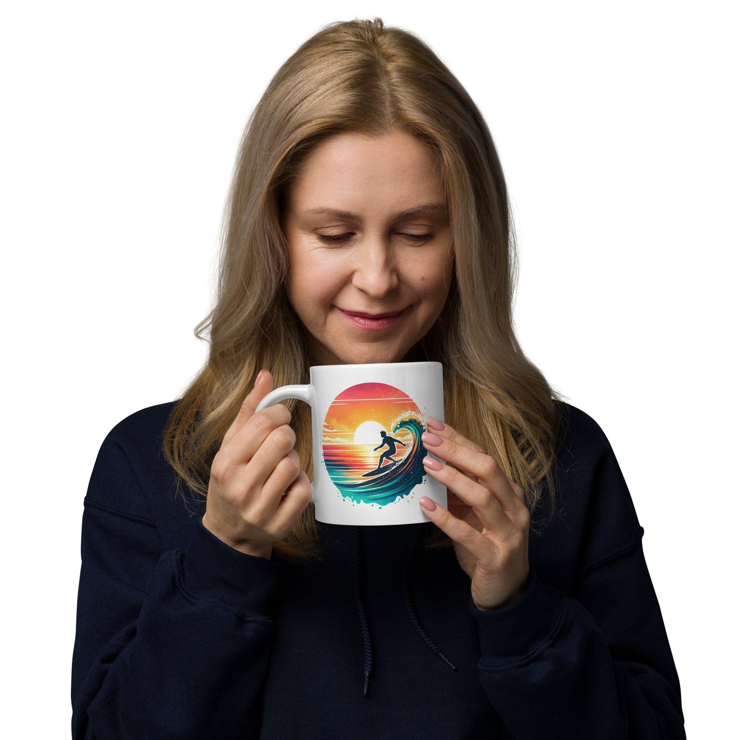 Surfing Big Wave White glossy mug