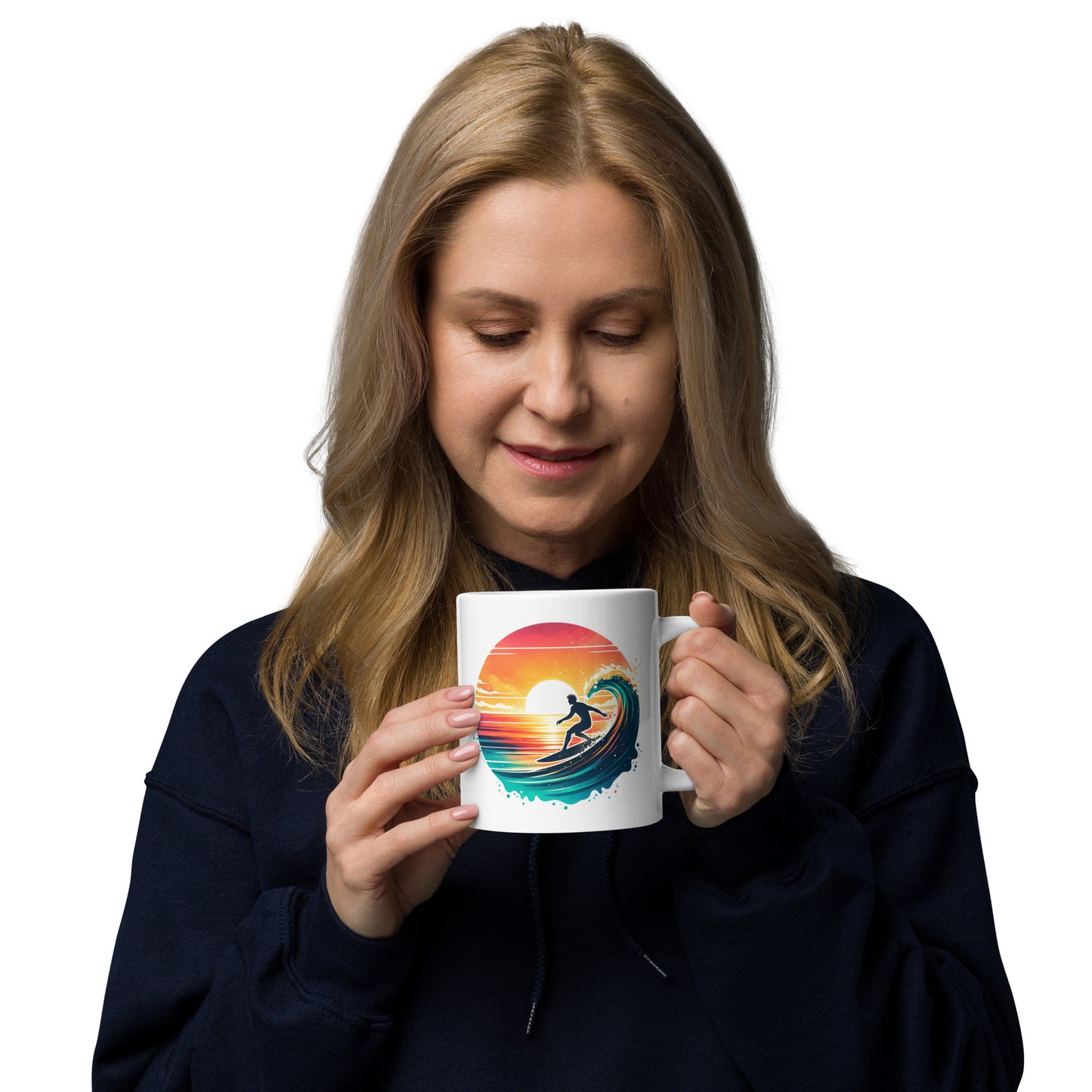 Surfing Big Wave White glossy mug