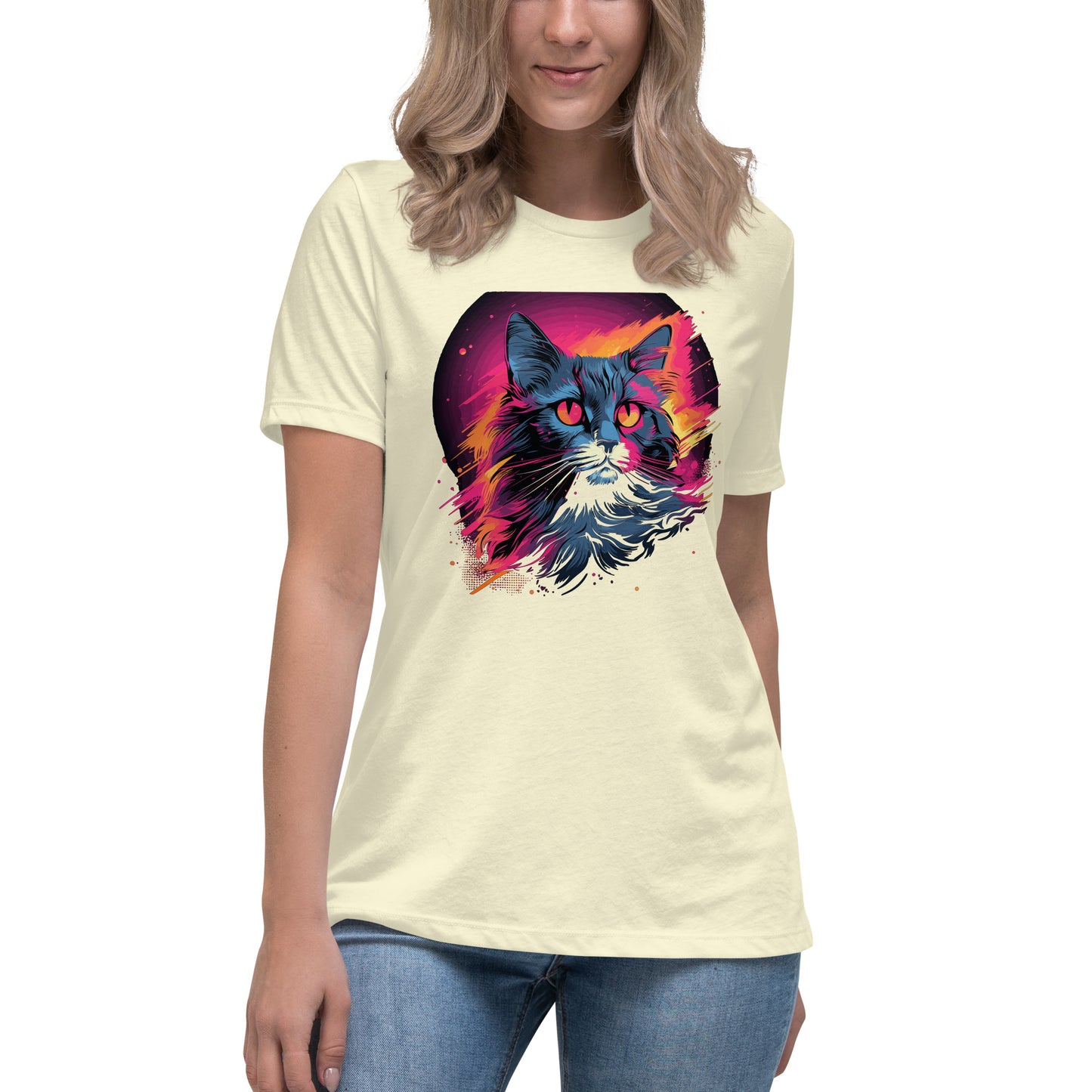 Feline Groove: Rocking the 80's with a Stylish Cat Tee Women's Relaxed T-Shirt