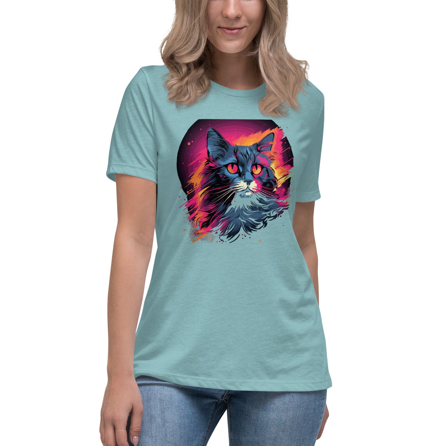 Feline Groove: Rocking the 80's with a Stylish Cat Tee Women's Relaxed T-Shirt