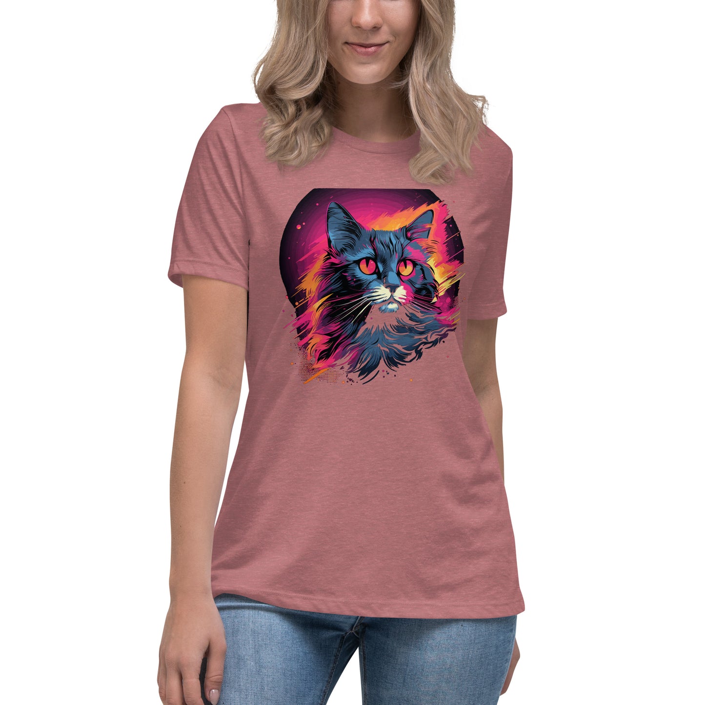 Feline Groove: Rocking the 80's with a Stylish Cat Tee Women's Relaxed T-Shirt