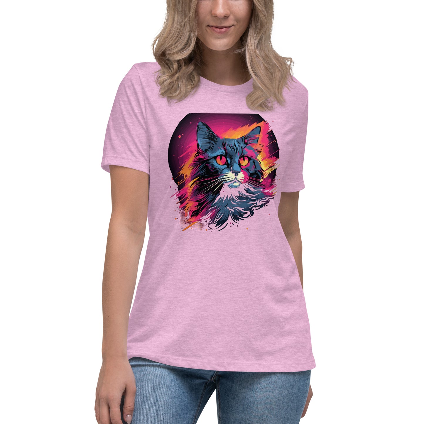 Feline Groove: Rocking the 80's with a Stylish Cat Tee Women's Relaxed T-Shirt