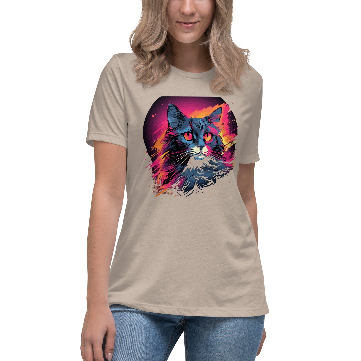 Feline Groove: Rocking the 80's with a Stylish Cat Tee Women's Relaxed T-Shirt