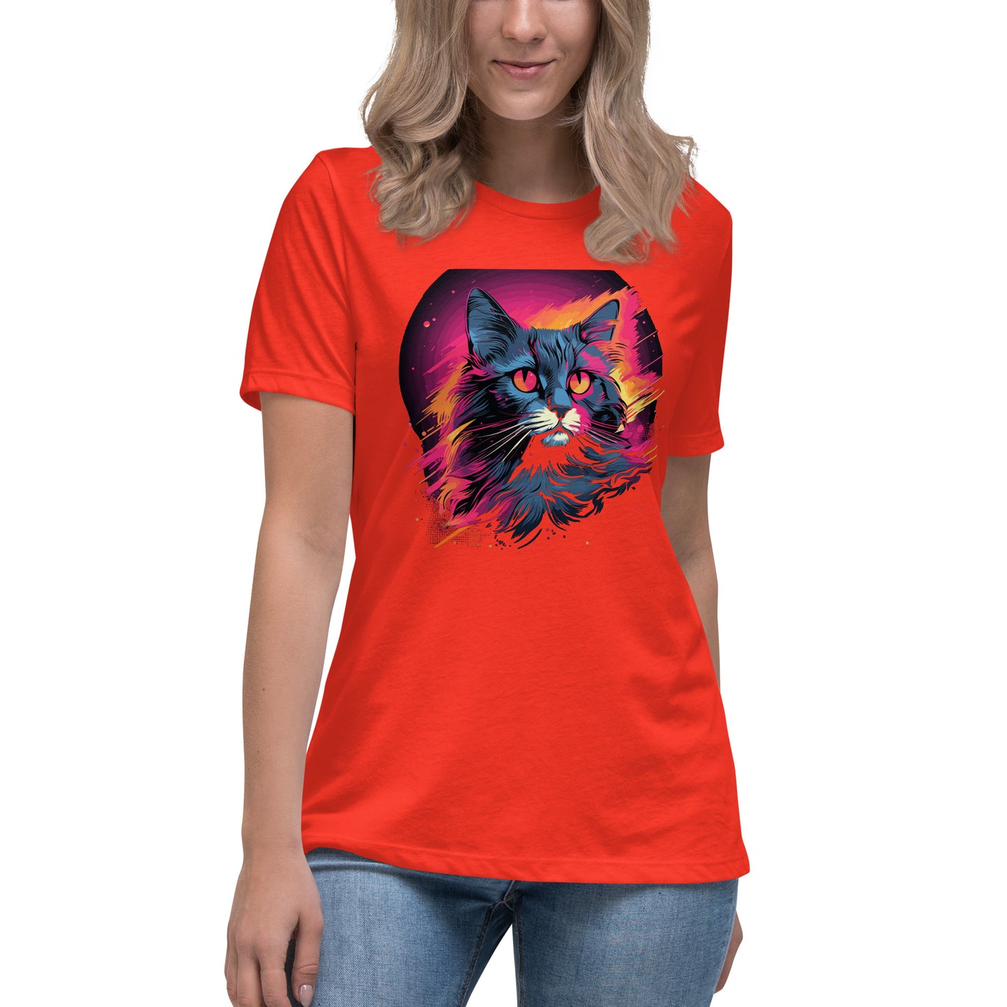 Feline Groove: Rocking the 80's with a Stylish Cat Tee Women's Relaxed T-Shirt